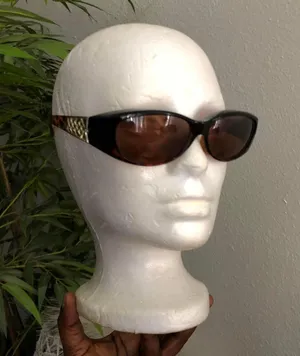 Black and brown vintage 90s retro oval sunglasses gold handle thumbnail 1