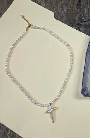 Boutique Shop Faux Pearl Cross Necklace thumbnail 1