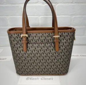 Michael Kors Brown Gold Metallic Print Top Zip Tote Bag thumbnail 4