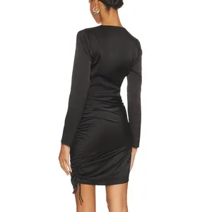 Revolve Black Ruched Mini Dress LARGE Cocktail Cowl Satin More to Come $88 NEW thumbnail 3