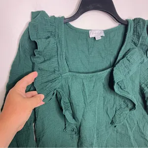 Francine ruffle gauze top 100% cotton green women’s size small‎ thumbnail 5