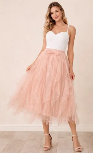 Live 4 Truth Blush Pink Layered Tulle Midi Skirt thumbnail 1