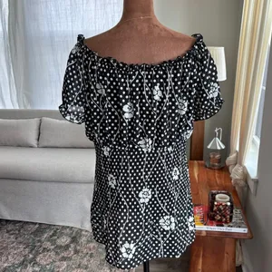 Serenade Polka Dot Floral Babydoll Top Pleated Blouse Sheer Boho Fairy Large thumbnail 3