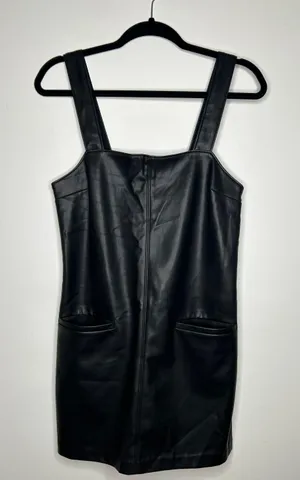 Abercrombie Black Faux Leather Front Pocket Mini Shift Dress Layering thumbnail 6