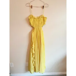 AMUR Maxi Dress Womens 6 Yellow‎ Pleated Cut-Out Ruffle Silk Chiffon Gown thumbnail 4