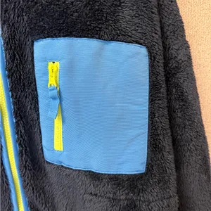 J Crew Women's Size Medium Full Zip‎ Fleece Super Plush Sherpa Jacket Navy Blue thumbnail 2