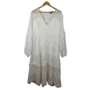NWT Boston Proper White Lace Pom Pom Swiss Dot Maxi Dress‎ Large Bridal Cottage thumbnail 2