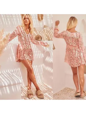 Free People Odette Printed Tunic Top Pink Pedal Combo size medium thumbnail 3