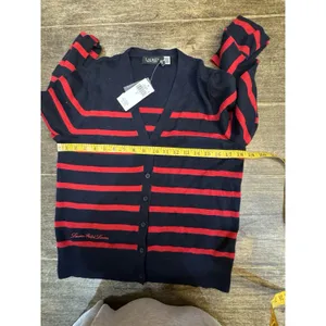 Lauren Ralph Lauren Women Striped Cotton Cardigan Sweater Navy/Red Size Large thumbnail 9