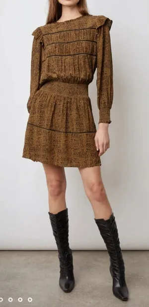 Rails Dress Womens Medium‎ Faren Sepia Python Mini Dress Smocked thumbnail 1
