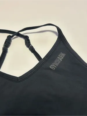Black Gymshark V-Neck Sports Bra Cross-Back Sports Bra thumbnail 3