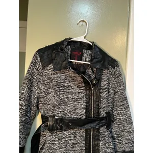 Yoki Outerwear Collection Womens Size Large Coat Jacket Black Gray Tweed Leather thumbnail 2