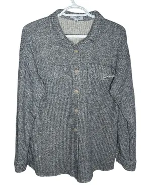 Bohme Polgram by Wellmade Inc.Gray Woven Schacket frayed hems Button down Size M thumbnail 1