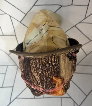 Huntworth Camo Hunting Hat S/M Brown Pink Real Tree Ponytail Grid Fleece Cap thumbnail 1