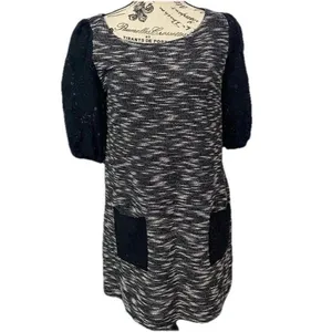 Anthropologie Postage Stamp Minidress / Tunic Sz XS Black Lace Sleeves Pockets thumbnail 3