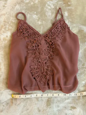 Willow Root Cami Top Dusty Rose Adjustable Straps with Crochet Lace Overlay Size XS thumbnail 4