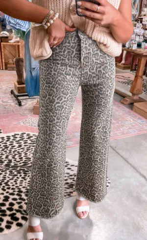 Leopard wide leg Jeans Gray Size 6 thumbnail 1