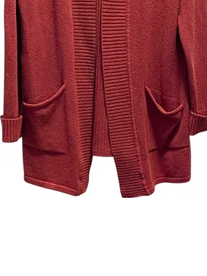 Tahari Patch Pocket Cardigan Sweater Burgundy Size XL Coastal Preppy Minimalist thumbnail 7
