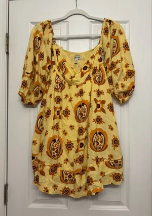 Urban Outfitters Yellow floral puff sleeve dress thumbnail 1