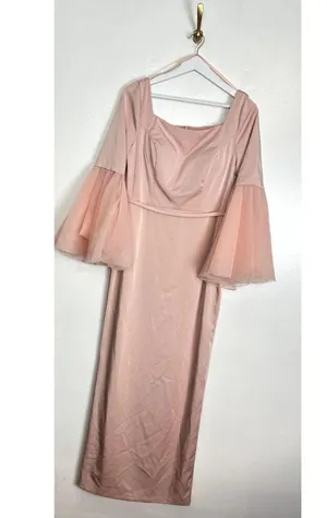 MAC DUGGAL Square Neck Bell Sleeve Column Gown in Rose Size US 8 thumbnail 3