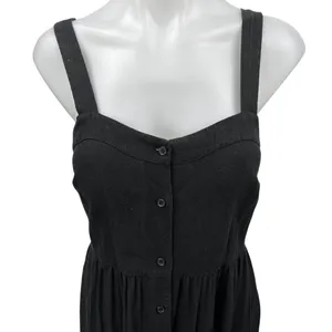 ASOS Black Linen Sleeveless Sweatheart Neck Button Down Midi A Line Tank Dress 4 thumbnail 3