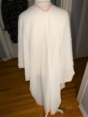 100% Cotton White Heart-Trim Sarong Coverup - Women's Beach Wrap thumbnail 6