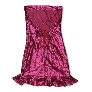 Lena Hot Pink Sequin Mini‎ Dress with Lace up Back - Size M thumbnail 2