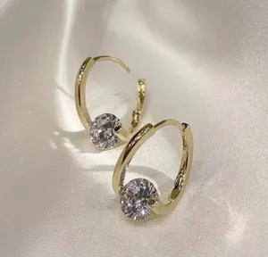 18K Gold Plated CZ Diamond Hoop Earrings for Women thumbnail 3