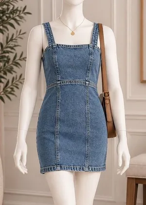 Zara Womens Denim Mini Dress Open Back Blue Jean Bodycon Size Extra Small thumbnail 1