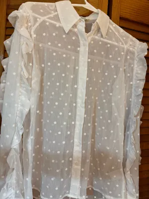 Express sheer white polka dot button up blouse thumbnail 1