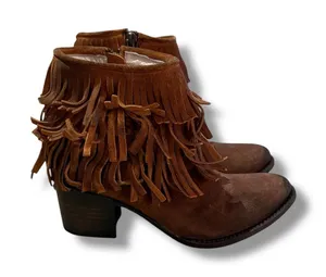 Freebird Booties Women's Size 8 Brown Suede Fringe‎ Western Heeled Belle Style thumbnail 1