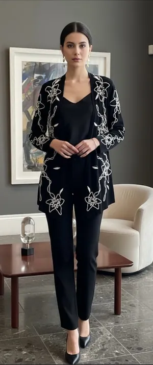Lauren Michelle Black Embroidered Floral Cardigan – Boho Chic Elegance. thumbnail 1