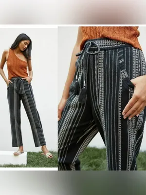 Anthropologie Essential Cotton Weave Drawstring Beach Pants Black & White Small thumbnail 3