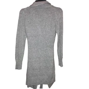 BCBGMaxAzria Wool Blend Open Front Tie Ruffle Zipper Cardigan‎ Grey Medium thumbnail 2