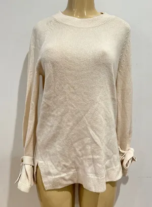 Ann Taylor Wool Cashmere Sweater Sz M Cream Tie Cuffs thumbnail 1