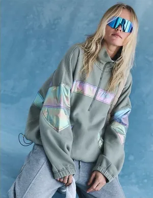 FREE PEOPLE MOVEMENT Away We Go Half Zip Iridescent Sage Stone Size M NEW thumbnail 1