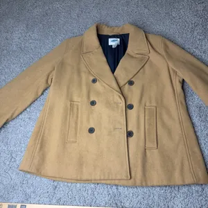 Old Navy Womens XL Camel Tan Wool Blend Double Breasted Pea Coat Jacket Classic thumbnail 1