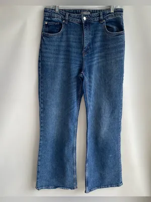 H&M high waist wide leg medium stone wash denim jeans Classic comfy fall winter thumbnail 2