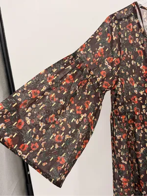 Natural Life Dress Size Small Brown Midi Floral V Neck Bell Sleeve Tiered Boho thumbnail 5