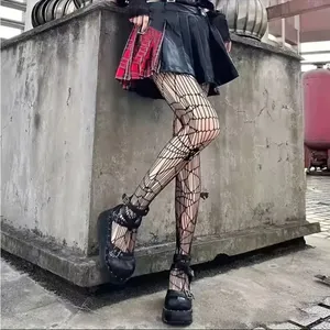 Black Gothic Skull Pattern Fishnet Tights Sexy Hollow Out Mesh Pantyhose OneSize thumbnail 7