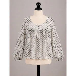 Merona Womens XL White Black Geometric Dot Babydoll Blouse Balloon Sleeve Cottagecore thumbnail 2