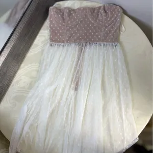 White Fox Boutique Strapless maxi sheer Dress in Pink and White thumbnail 16