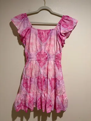 Roller Rabbit Pipette Tiered Mini Dress Pink Floral Short Sleeve thumbnail 11