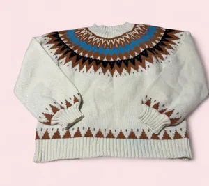 Panache Cream Fair Isle Turtleneck Sweater with Brown and Blue Accents thumbnail 1