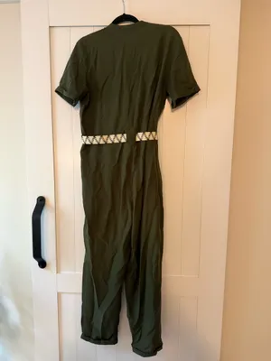 Zara Olive Green Short-Sleeve Utility Jumpsuit with Woven Belt thumbnail 6