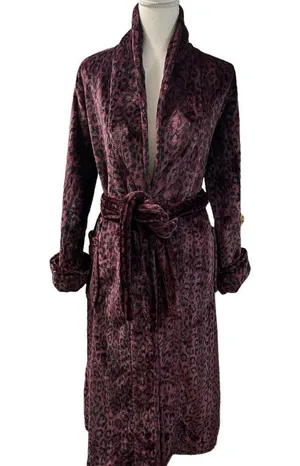 Natori Private Luxuries Leopard Animal Print Ultra Soft Fleece Long Robe M thumbnail 2
