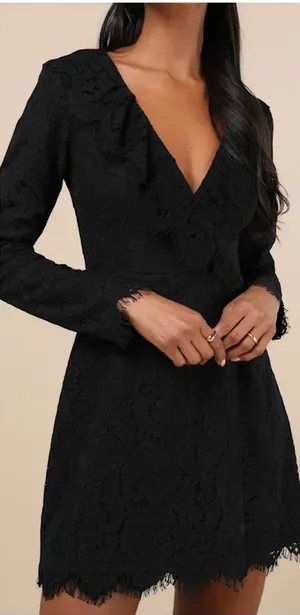 NWT Lulus Memorably Romantic Black Lace Long Sleeve Mini Dress thumbnail 1