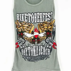 Basix Biketoberfest Ribbed Pullover Tank Top Women's‎ Size XS Green Bikercore thumbnail 4