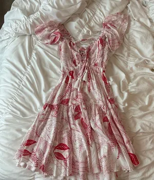 Red and white tropical floral mini dress thumbnail 1