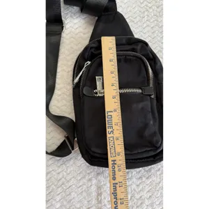 TopShop Black Nylon Sling Bag Crossbody Backpack Adjustable Silver Hardware thumbnail 3